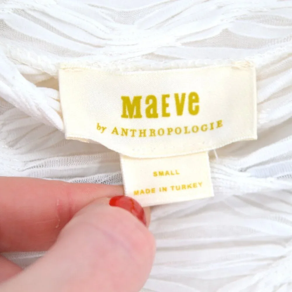 Anthropologie Maeve Talia Long Sleeve Mock Neck Textured Top in Ivory Women's S